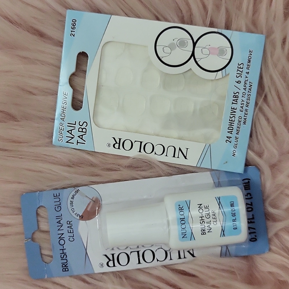 Brand New NUCOLOR Brush On Nail Glue & Nail Tabs-2 CT